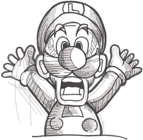 Emotional Luigi sketch embroidery design