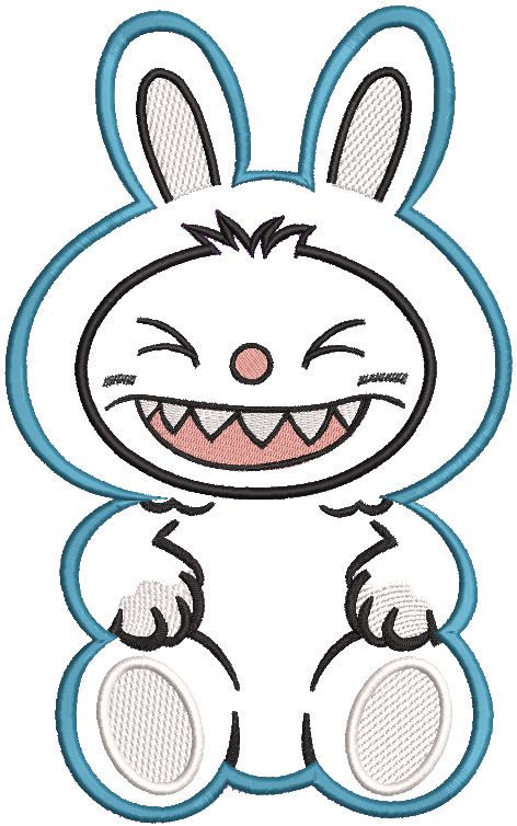 Smiling Labubu applique embroidery design