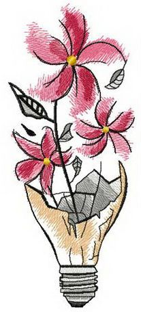 Flower in light bulb machine embroidery design
