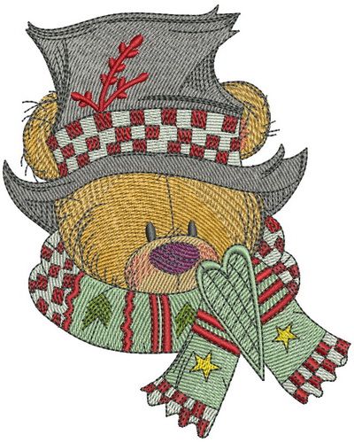 Bear with stylish top hat machine embroidery design