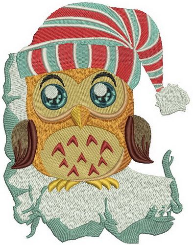 Owl in striped hat machine embroidery design