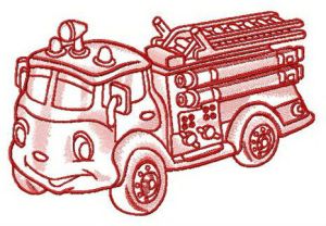 Funny fire engine embroidery design