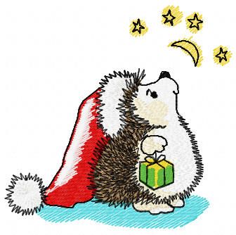 Christmas hedgehog looks at the stars free embroidery design