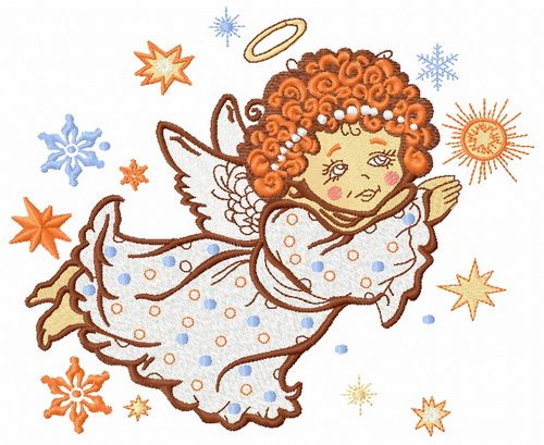 Angel flying machine embroidery design