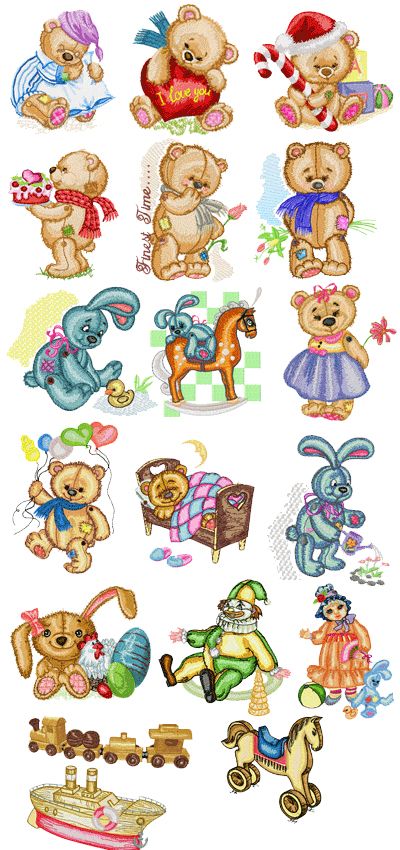 Old Toys Teddy Bear Embroidery Pack machine embroidery design