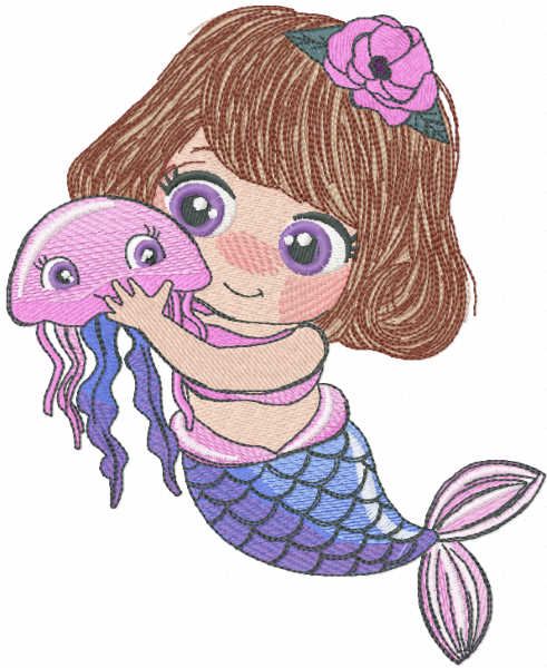 Mermaid with medusa embroidery design