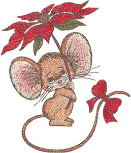 Mouse with bright pink flower embroidery design