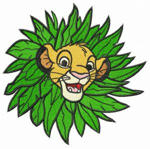 Simba in leaf collar embroidery design