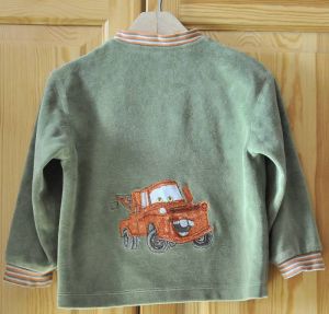 Mater Cars embroidery design at cardigan
