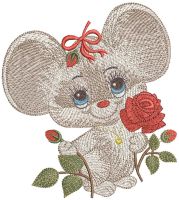 Mouse with red rose embroidery design