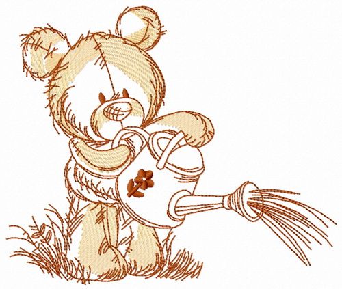 Teddy bear with watering can 9 machine embroidery design