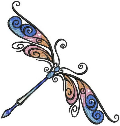 Delicate dragonfly machine embroidery design