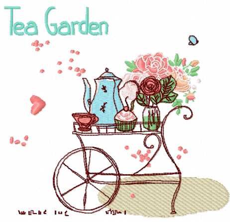 Tea garden embroidery design