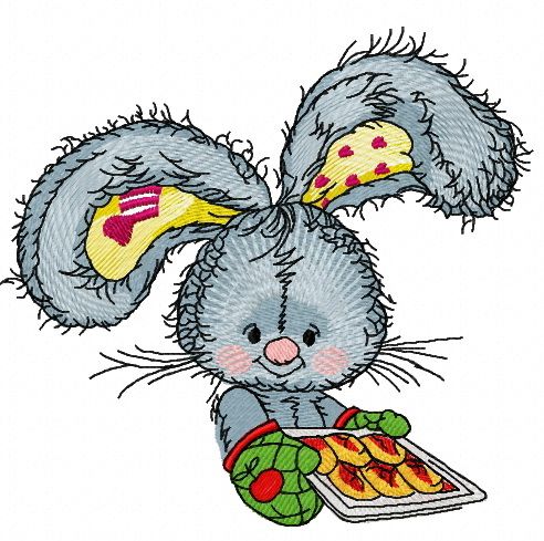 Bunny baking cookies 4 machine embroidery design