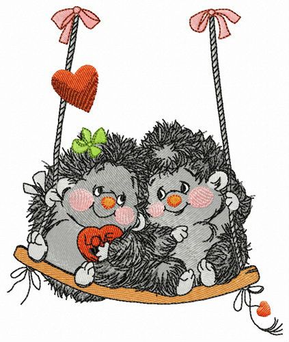 Couple of hedgehogs on swings machine embroidery design