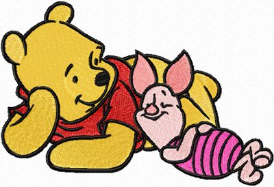 Pooh and Piglet relax machine embroidery design