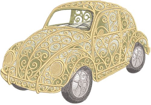 Openwork Volkswagen Beetle car embroidery design