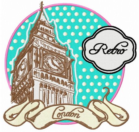 Retro London  machine embroidery design