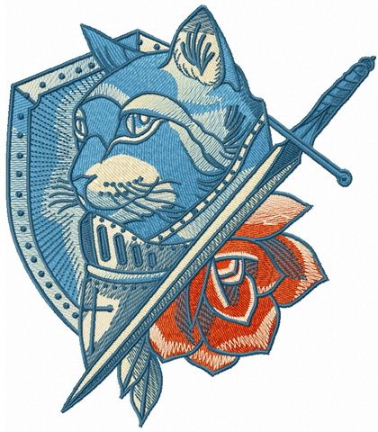 Honored knight cat machine embroidery design
