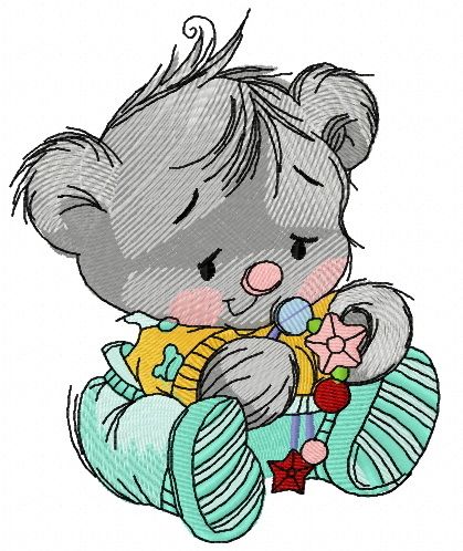Baby teddy bear with toys 4 machine embroidery design