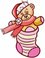 Teddy Bear in Christmas sock embroidery design
