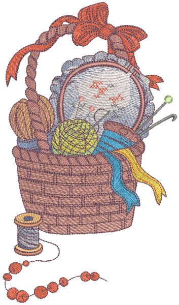 Grandmas basket with needlework embroidery design