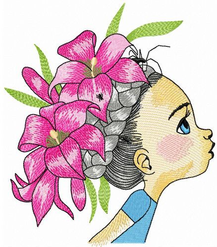 Girl with wreath of lilies machine embroidery design 