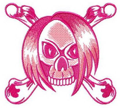 Hairy skull with crossed bones machine embroidery design