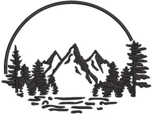 Landscape trees and mountain embroidery design