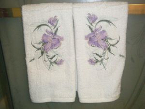 Embroidered towels with big iris embroidery design
