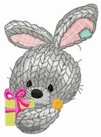 Knitted rabbit with present embroidery design
