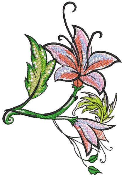 Two lily flowers embroidery design