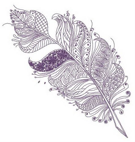 Feather with floral and geometric pattern machine embroidery design