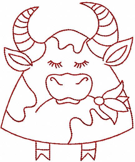 buffalo with flower one color embroidery design