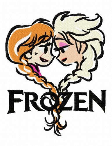 Frozen sisters color sketch machine embroidery design