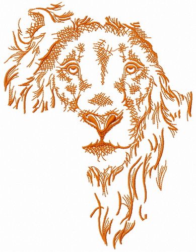 African lion sketch machine embroidery design