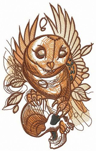 Owl holding skull machine embroidery design