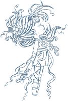 Flying girl outline embroidery design