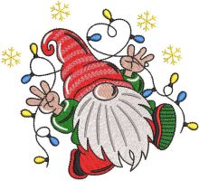 Christmas gnome with a garland embroidery design