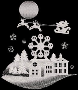 Christmas night over the city embroidery design