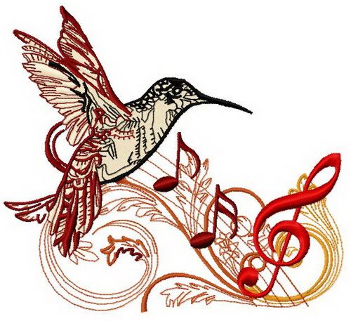 Musical humming-bird 2 machine embroidery design