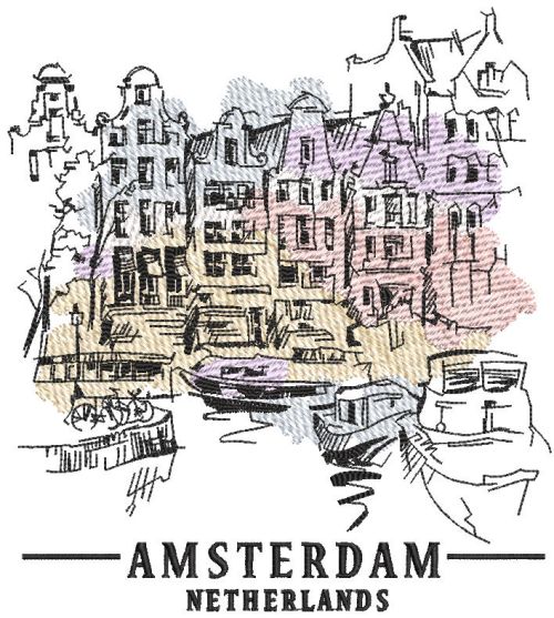 Amsterdam early morning embroidery design