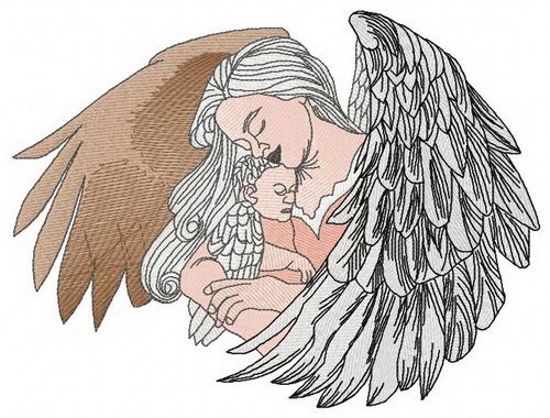 Angel with newborn machine embroidery design