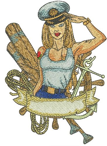Sexy girl ship captain machine embroidery design