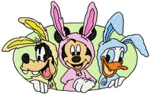 Easter bunnies Goofy, Mickey, Duck embroidery design