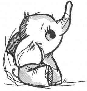 Desenho de bordado elefante bebê esfarrapado cinza