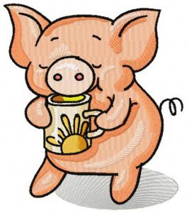 Piglet's tea time embroidery design
