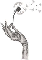 Woman's hand with dandelion embroidery design