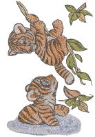 Tiger cubs playing in jungle embroidery design