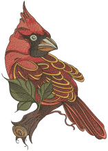 Northern cardinal sitting on tree branch embroidery design
